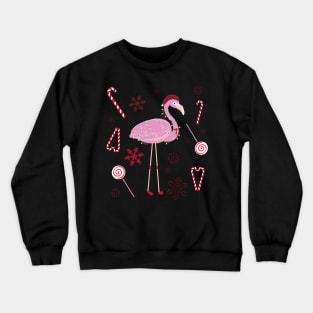 Flamingo with christmas candy and snowflakes Crewneck Sweatshirt